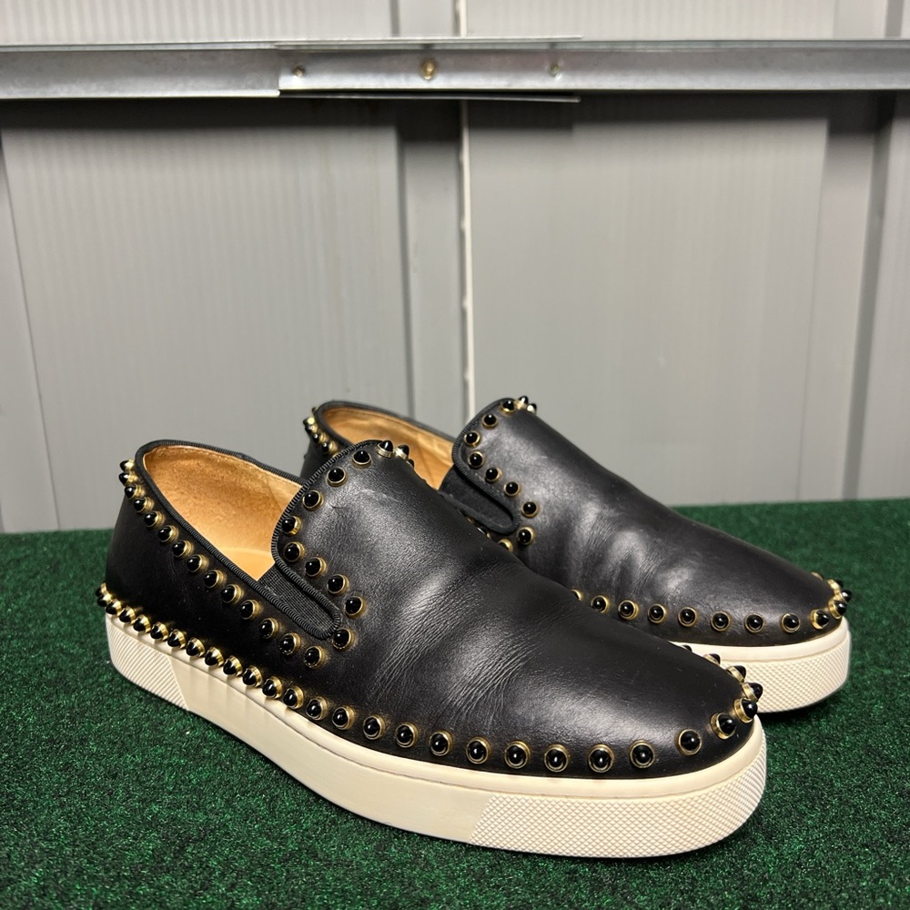 Christian Louboutin Black Leather Slike Slip On Sneakers